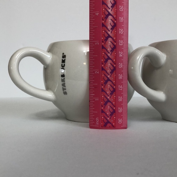 Starbucks Set Of Two White Round Barrel Silver Lettering 14oz. 2014 Coffee Mugs - Picture 11 of 13
